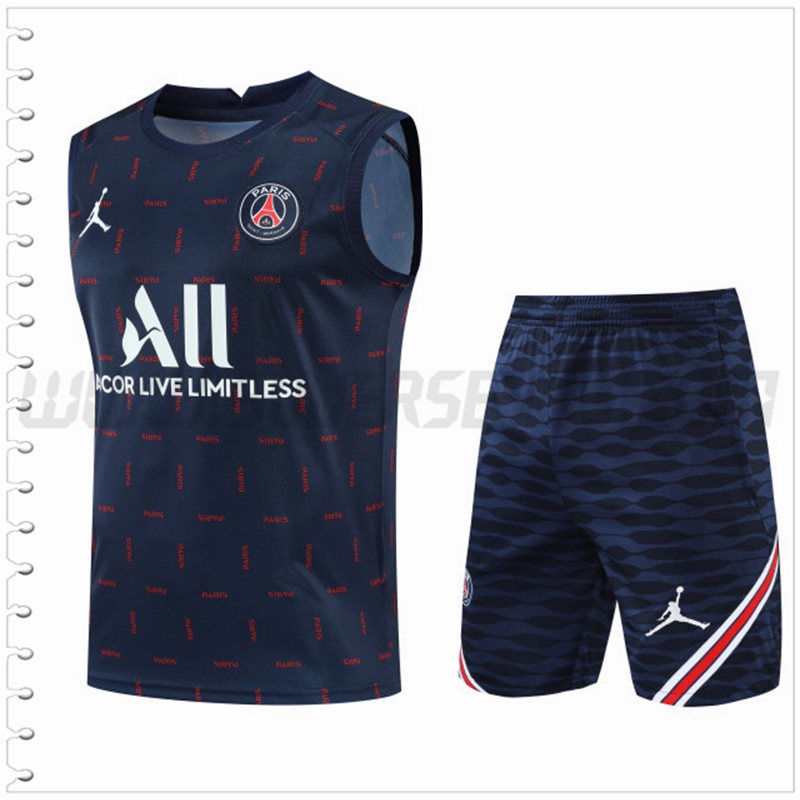 Camiseta Entrenamiento Sin Mangas Jordan PSG + Pantalones Cortos Azul Marina 2022 2023