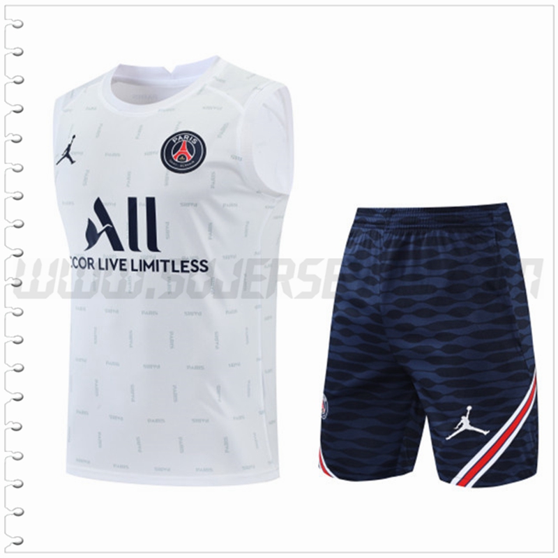 Camiseta Entrenamiento Sin Mangas Jordan PSG + Pantalones Cortos Blanco 2022 2023