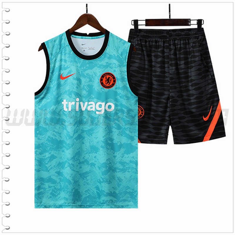 Camiseta Entrenamiento Sin Mangas FC Chelsea + Pantalones Cortos Verde 2022 2023