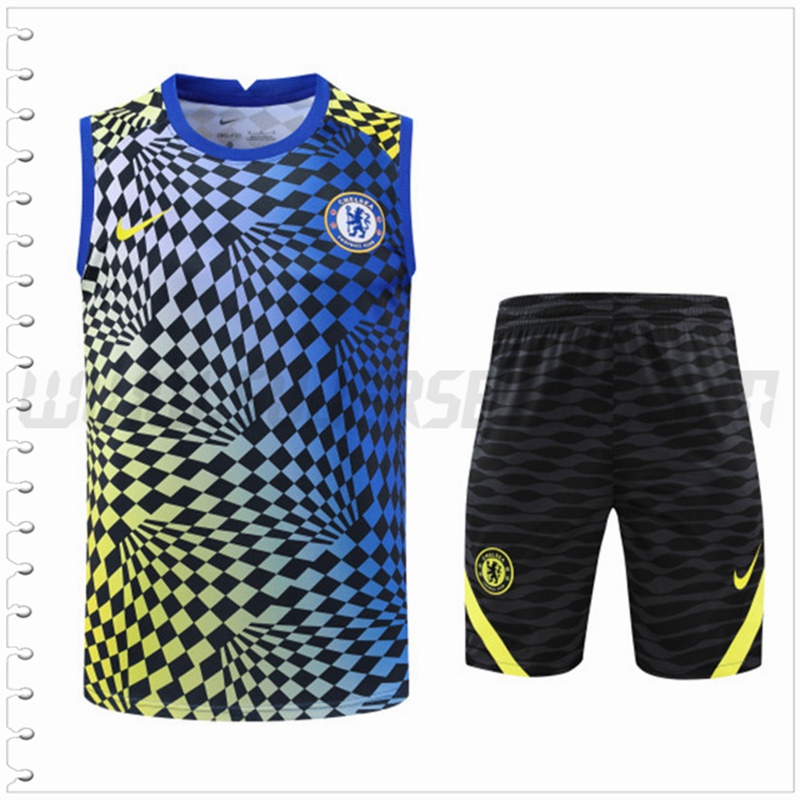 Camiseta Entrenamiento Sin Mangas FC Chelsea + Pantalones Cortos Azul/Amarillo 2022 2023