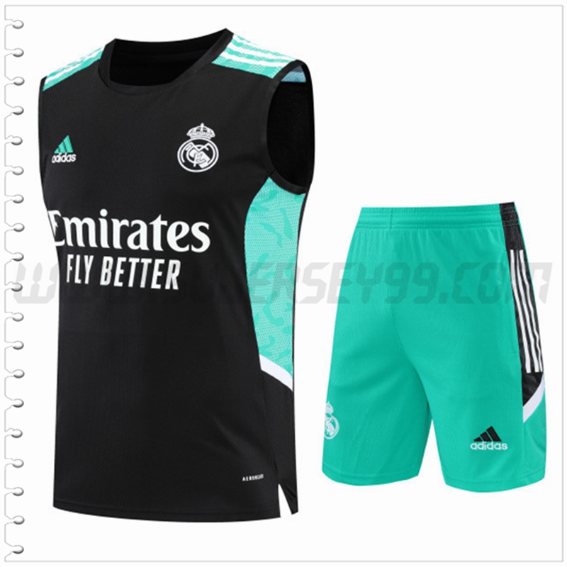 Camiseta Entrenamiento Sin Mangas Real Madrid + Pantalones Cortos Negro 2022 2023