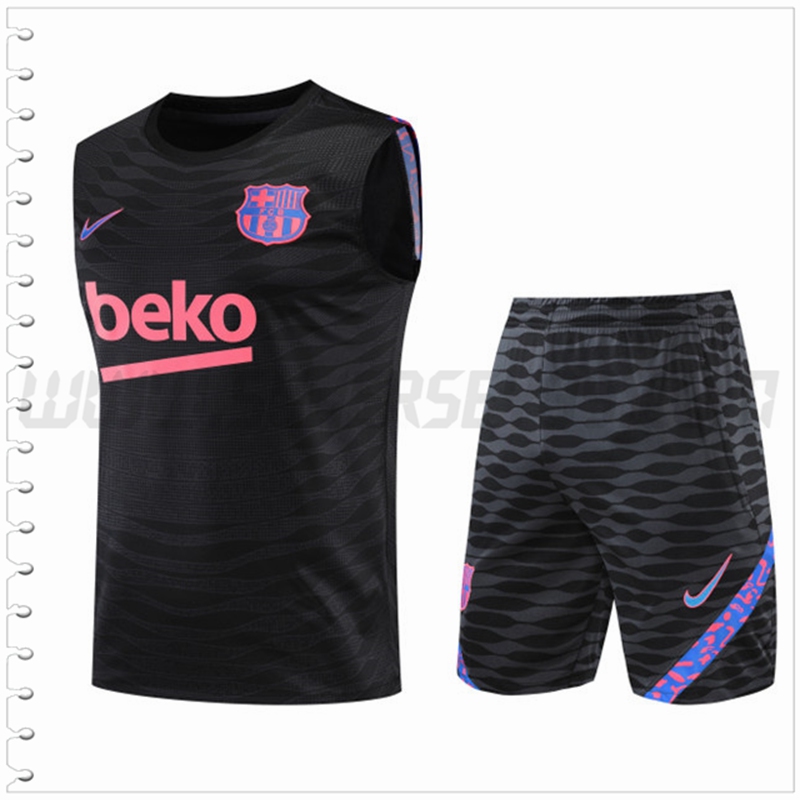 Camiseta Entrenamiento Sin Mangas FC Barcelona + Pantalones Cortos Negro 2022 2023