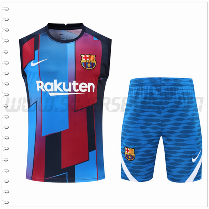 Camiseta Entrenamiento Sin Mangas FC Barcelona + Pantalones Cortos Azul/Rojo 2022 2023