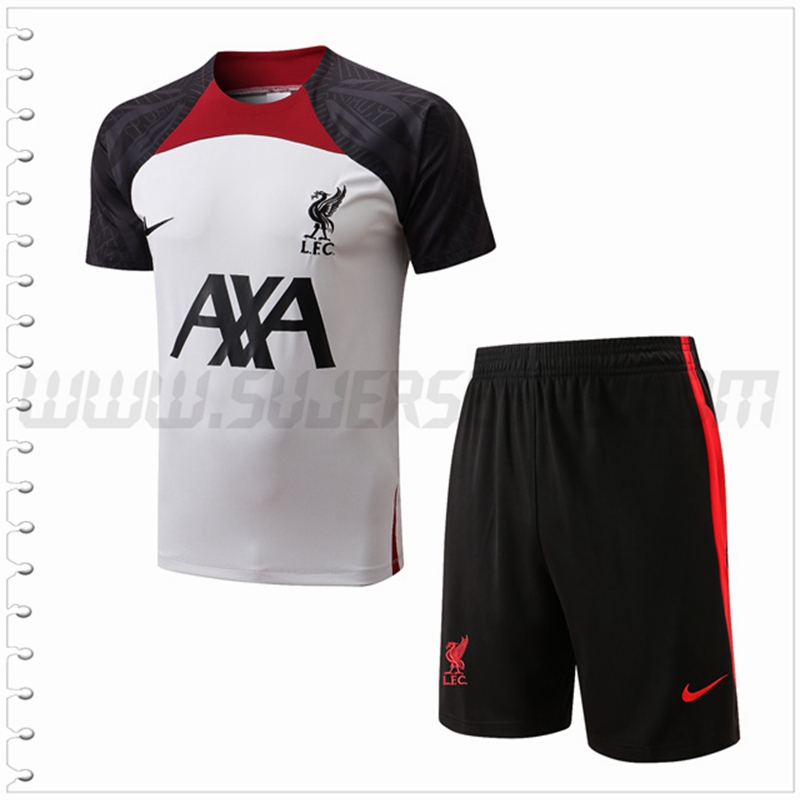 Camiseta Entrenamiento FC Liverpool + Pantalones Cortos Blanco/Negro 2022 2023