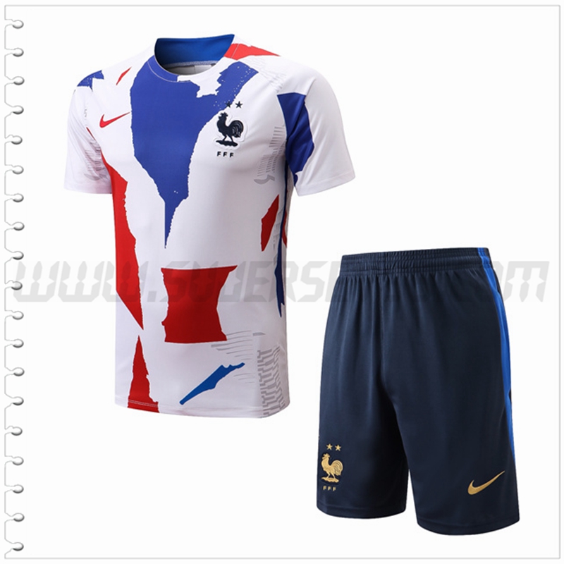 Camiseta Entrenamiento Francia + Pantalones Cortos Blanco/Azul/Rojo 2022 2023