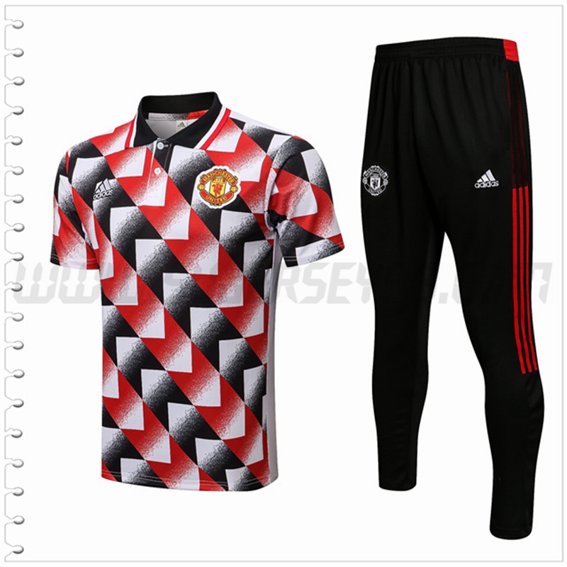 Polo Futbol Manchester United + Pantalones Rojo/Negro 2022 2023