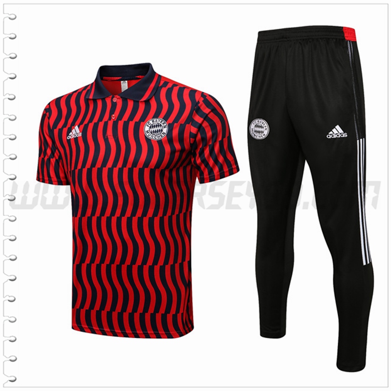Polo Futbol Bayern Munich + Pantalones Negro/Rojo 2022 2023