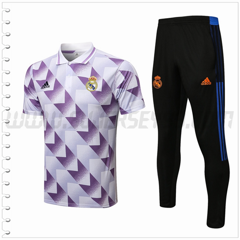 Polo Futbol Real Madrid + Pantalones Blanco/Violeta 2022 2023