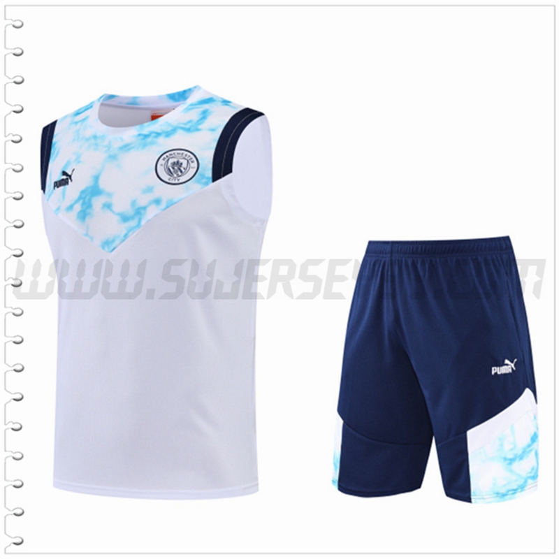 Camiseta Entrenamiento Sin Mangas Manchester City + Pantalones Cortos Blanco 2022 2023