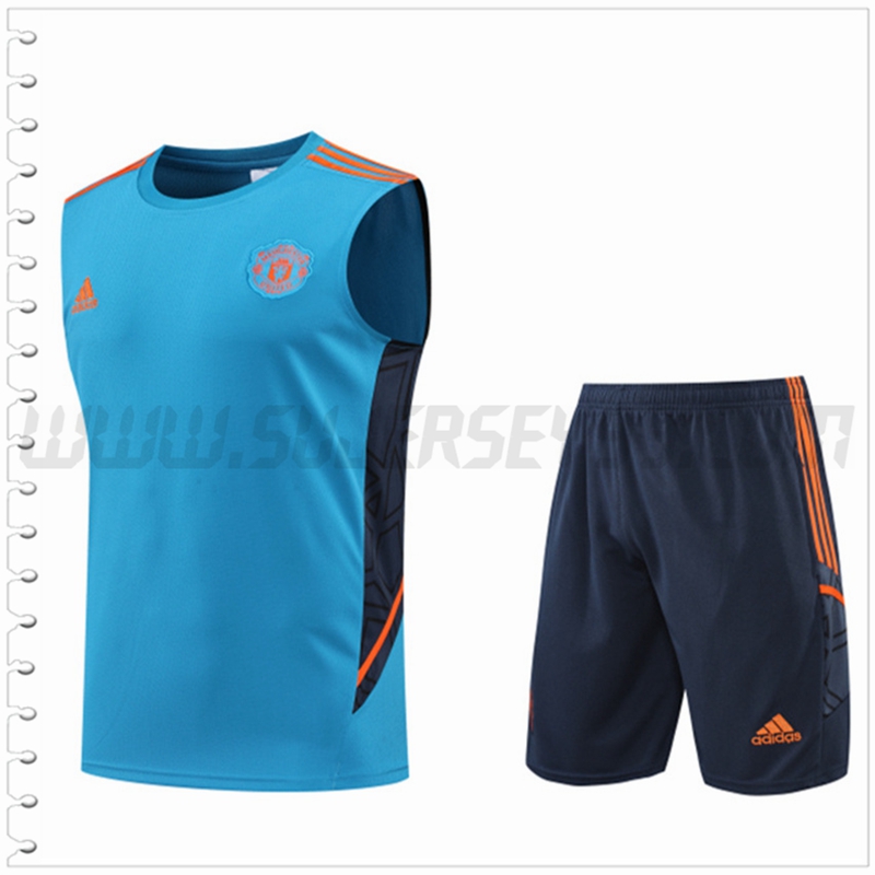 Camiseta Entrenamiento Sin Mangas Manchester United + Pantalones Cortos Azul 2022 2023