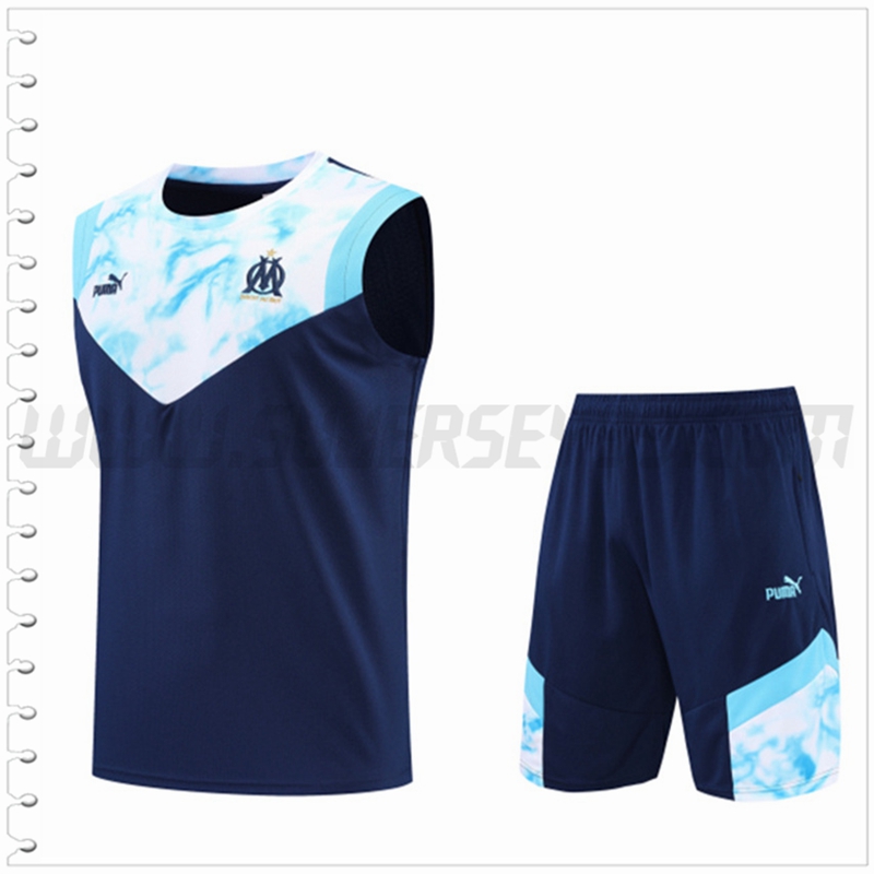 Camiseta Entrenamiento Sin Mangas Marsella OM + Pantalones Cortos Azul Marina 2022 2023