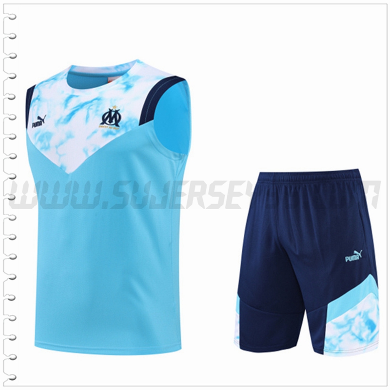 Camiseta Entrenamiento Sin Mangas Marsella OM + Pantalones Cortos Azul 2022 2023