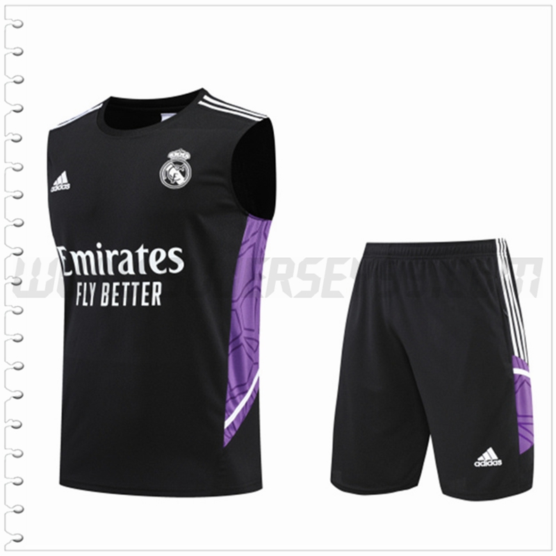 Camiseta Entrenamiento Sin Mangas Real Madrid + Pantalones Cortos Negro 2022 2023