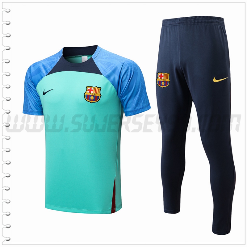 Camiseta Entrenamiento FC Barcelona + Pantalones Azul/Verde 2022 2023