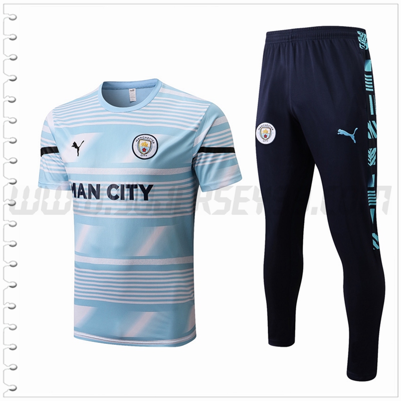 Camiseta Entrenamiento Manchester City + Pantalones Azul/Blanco 2022 2023