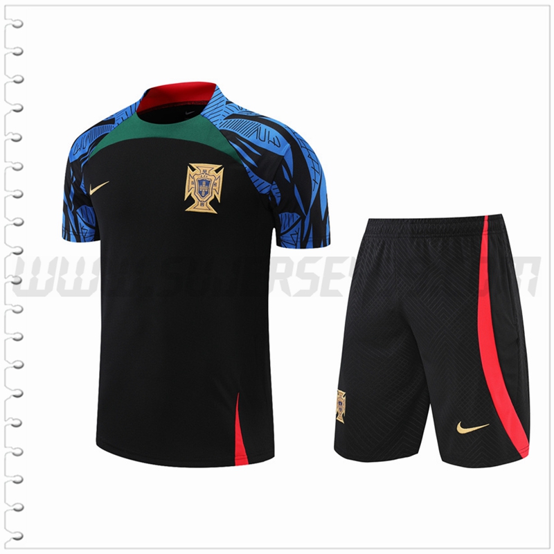 Camiseta Entrenamiento Portugal + Pantalones Cortos Negro/Azul 2022 2023