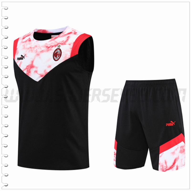 Camiseta Entrenamiento Sin Mangas AC Milan + Pantalones Cortos Negro 2022 2023