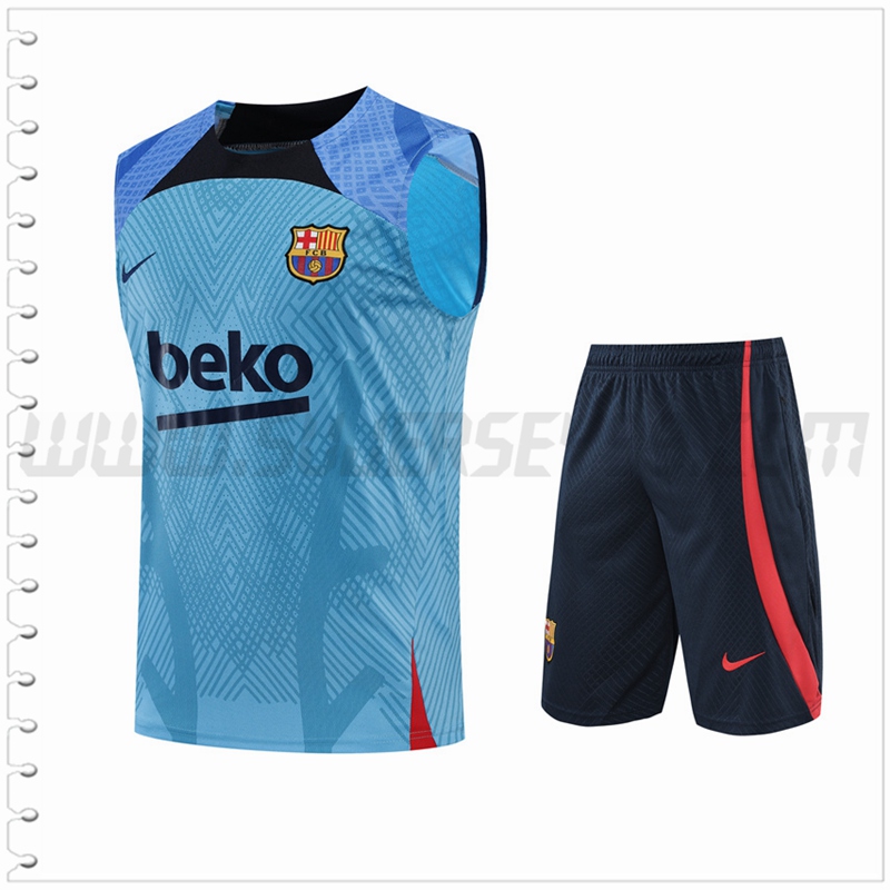 Camiseta Entrenamiento Sin Mangas FC Barcelona + Pantalones Cortos Azul 2022 2023