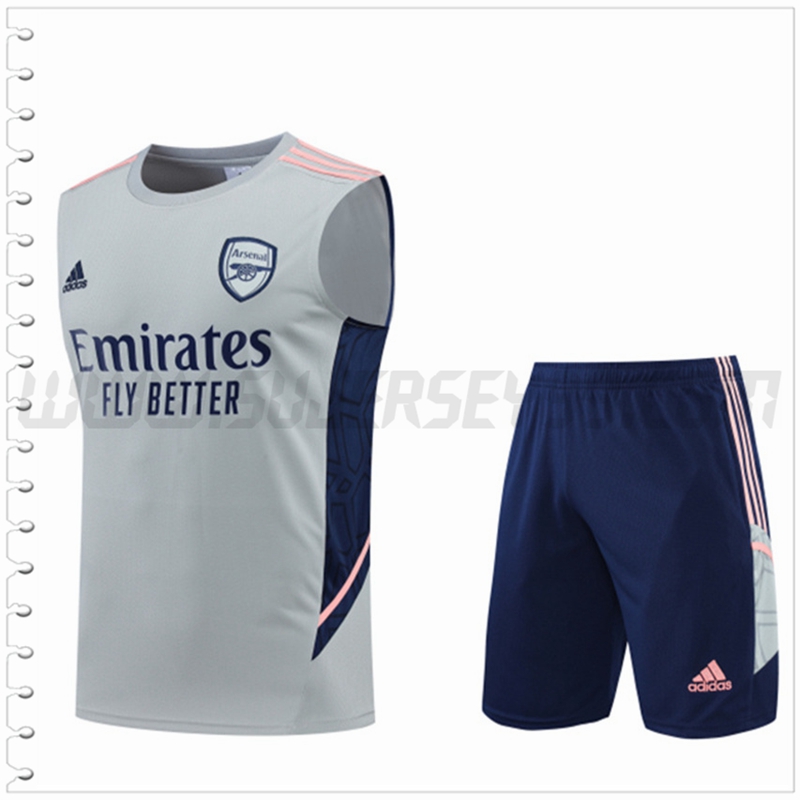 Camiseta Entrenamiento Sin Mangas Arsenal + Pantalones Cortos Gris 2022 2023