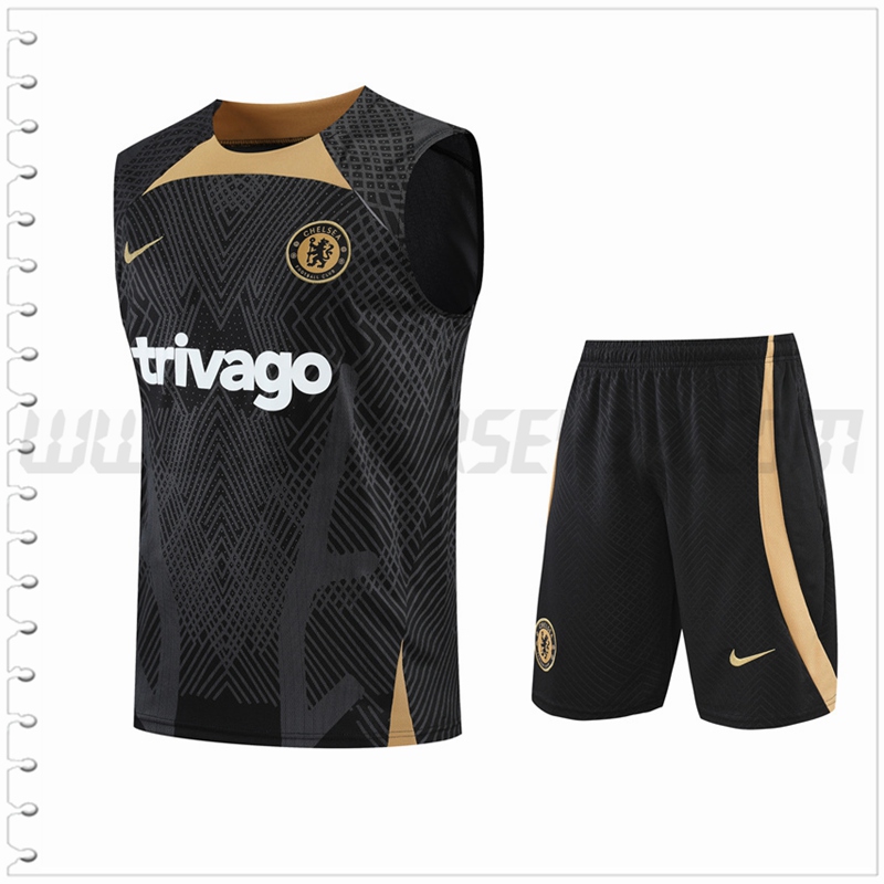 Camiseta Entrenamiento Sin Mangas FC Chelsea + Pantalones Cortos Negro 2022 2023