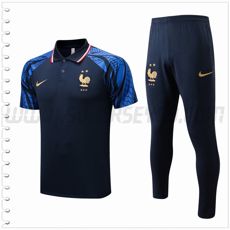 Polo Futbol Francia + Pantalones Azul Marina 2022 2023