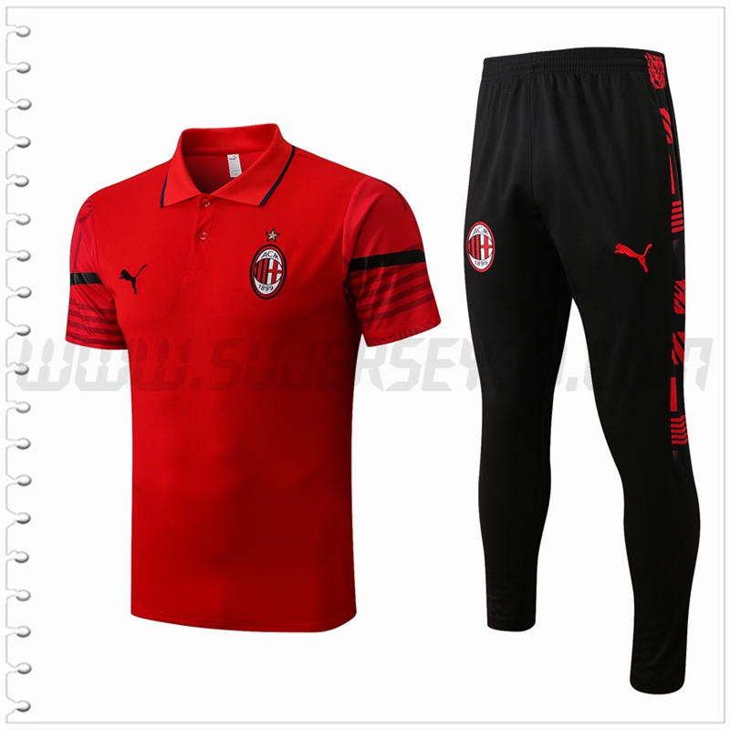 Polo Futbol AC Milan + Pantalones Rojo 2022 2023