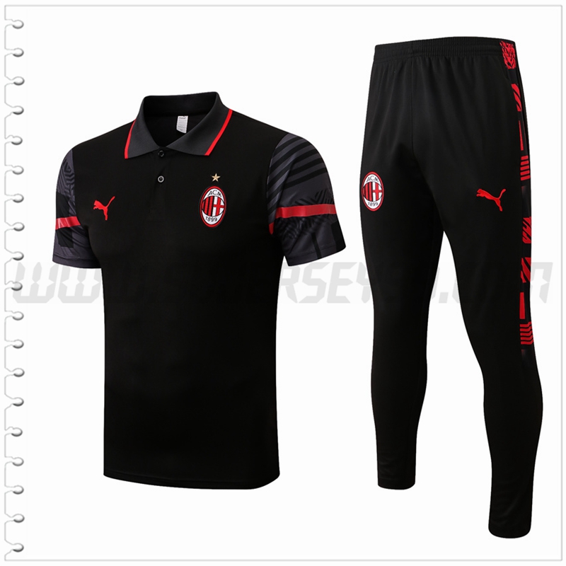 Polo Futbol AC Milan+ Pantalones Negro 2022 2023