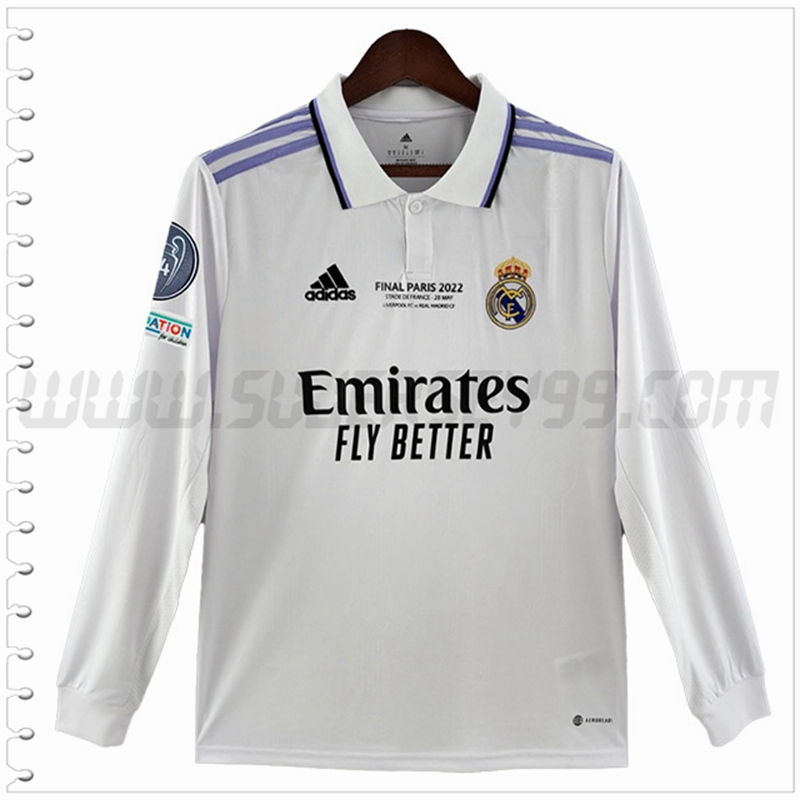 Primera Camiseta Futbol Real Madrid Manga Larga 14 Campeones 2022 2023