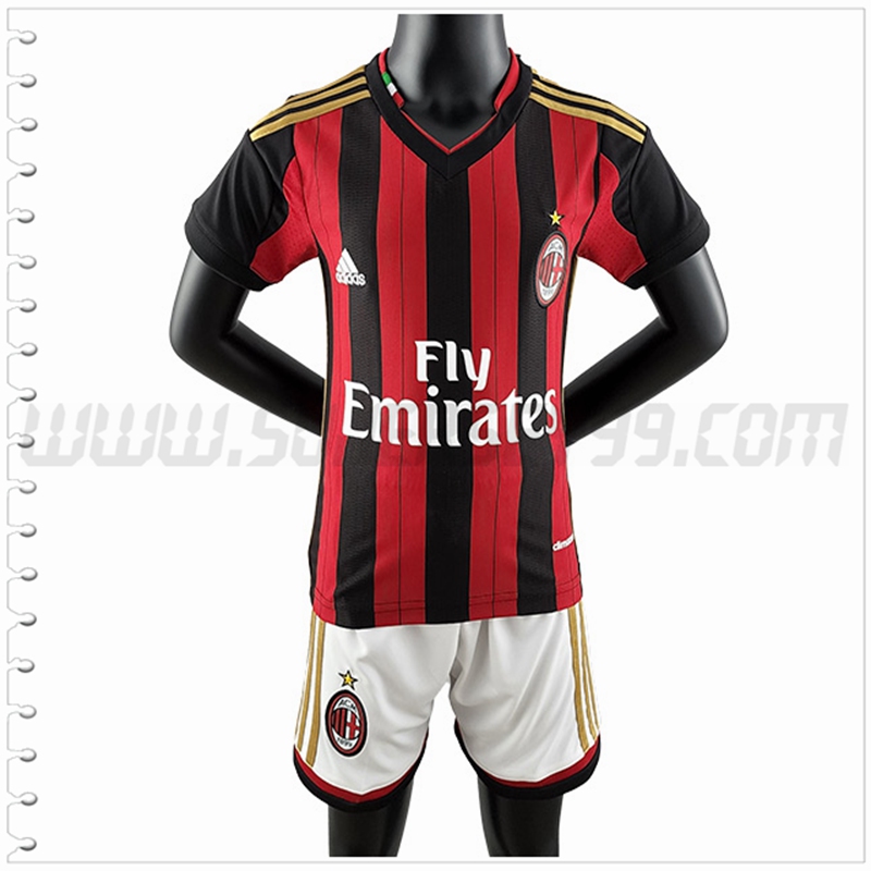 Primera Camiseta Futbol AC Milan Ninos Retro 2022 2023