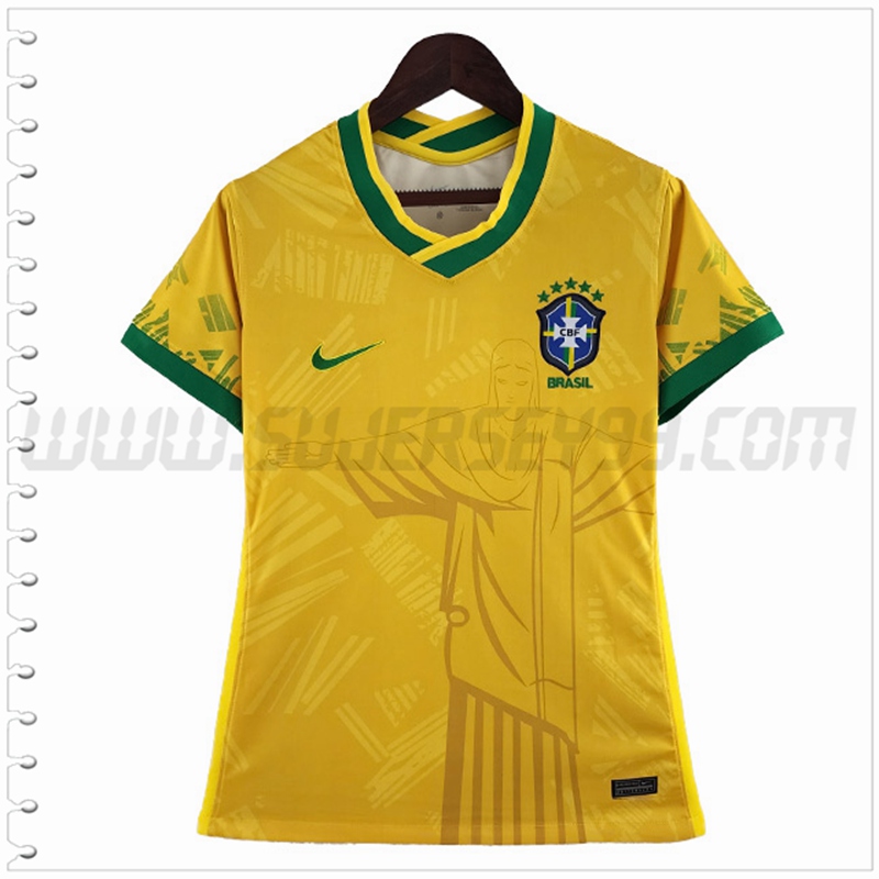 Camiseta Futbol Brasil Mujer Amarillo Edicion Clasica 2022 2023