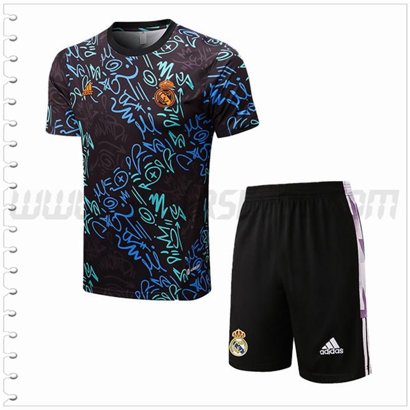 Camiseta Entrenamiento Real Madrid + Pantalones Cortos Negro/Azul 2022 2023