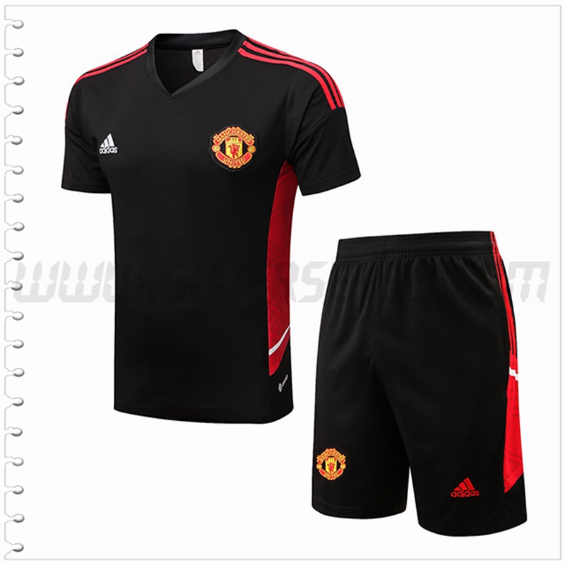 Camiseta Entrenamiento Manchester United + Pantalones Cortos Negro 2022 2023