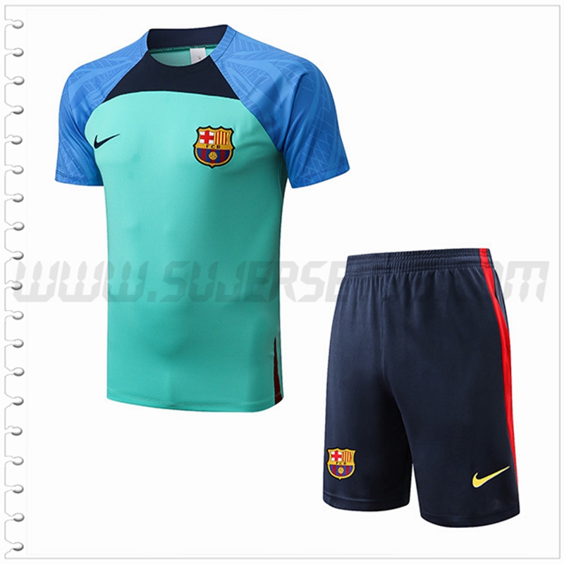 Camiseta Entrenamiento FC Barcelona + Pantalones Cortos Azul/Verde 2022 2023