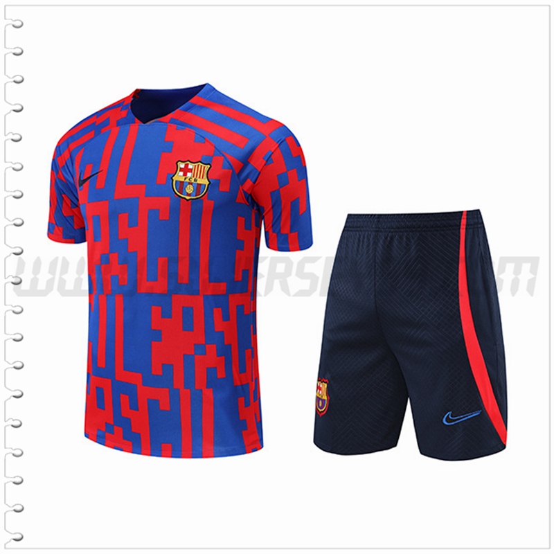 Camiseta Entrenamiento FC Barcelona + Pantalones Cortos Rojo/Azul 2022 2023