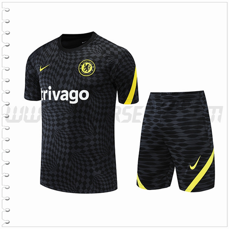 Camiseta Entrenamiento FC Chelsea + Pantalones Cortos Negro 2022 2023