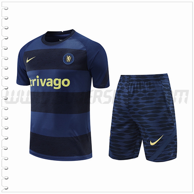 Camiseta Entrenamiento FC Chelsea + Pantalones Cortos Negro/Azul 2022 2023