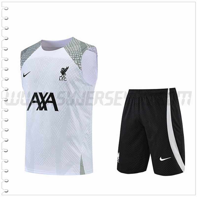 Camiseta Entrenamiento Sin Mangas FC Liverpool + Pantalones Cortos Blanco 2022 2023