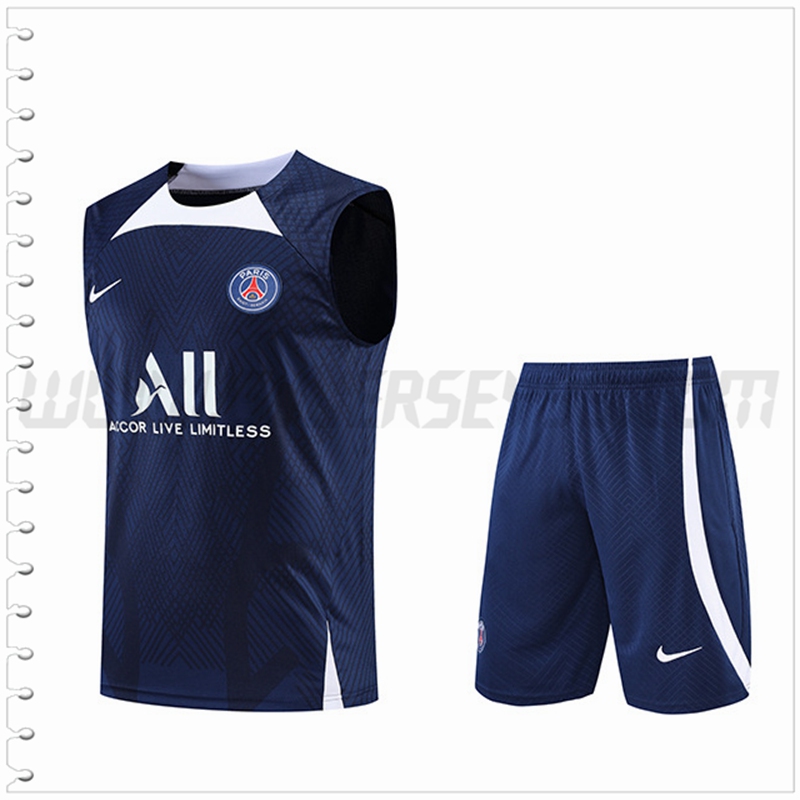 Camiseta Entrenamiento Sin Mangas PSG + Pantalones Cortos Azul Marina/Blanco 2022 2023