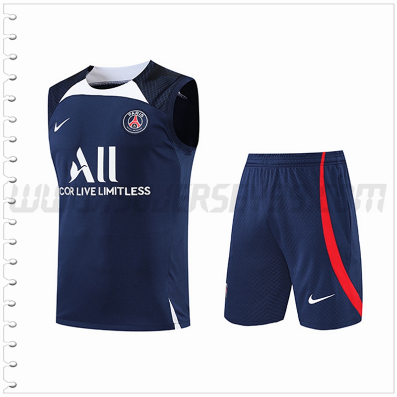 Camiseta Entrenamiento Sin Mangas PSG + Pantalones Cortos Azul Marina/Negro 2022 2023