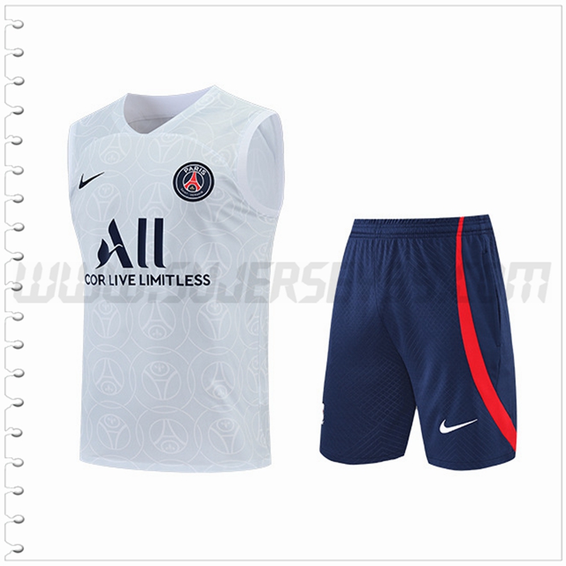 Camiseta Entrenamiento Sin Mangas PSG + Pantalones Cortos Blanco/Gris 2022 2023