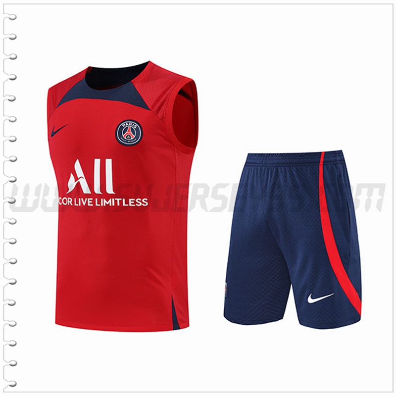 Camiseta Entrenamiento Sin Mangas PSG + Pantalones Cortos Rojo 2022 2023