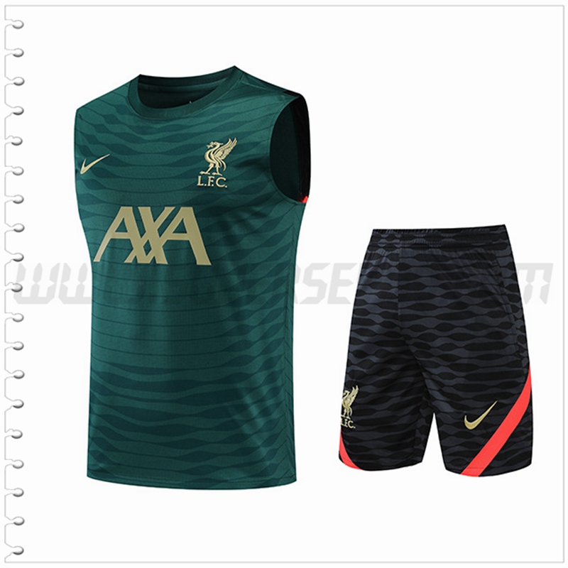 Camiseta Entrenamiento Sin Mangas FC Liverpool + Pantalones Cortos Verde 2022 2023