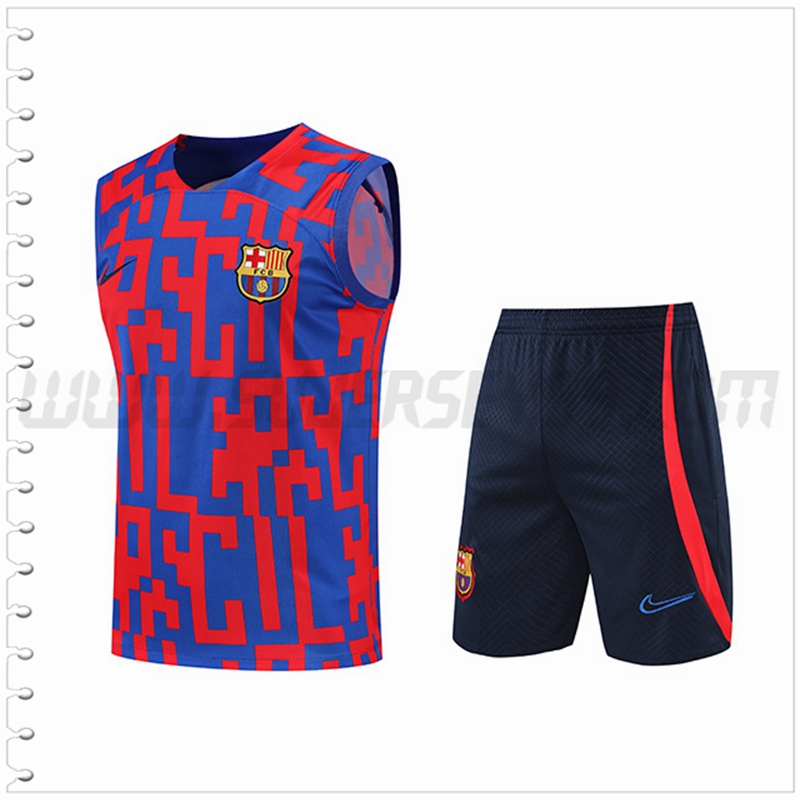 Camiseta Entrenamiento Sin Mangas FC Barcelona + Pantalones Cortos Rojo/Azul 2022 2023