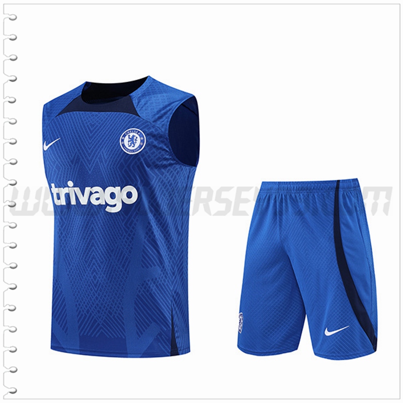 Camiseta Entrenamiento Sin Mangas FC Chelsea + Pantalones Cortos Azul/Negro 2022 2023