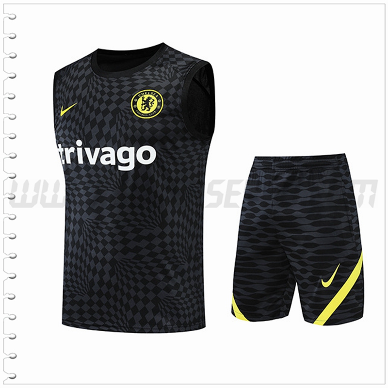 Camiseta Entrenamiento Sin Mangas FC Chelsea + Pantalones Cortos Negro 2022 2023