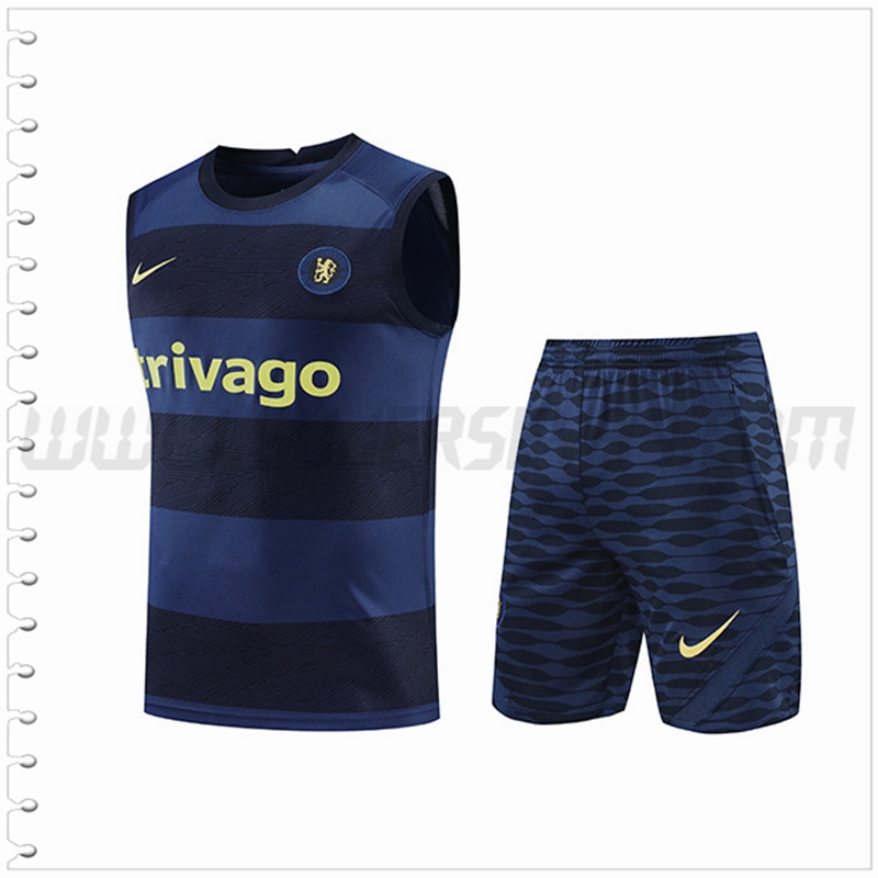 Camiseta Entrenamiento Sin Mangas FC Chelsea + Pantalones Cortos Negro/Azul 2022 2023