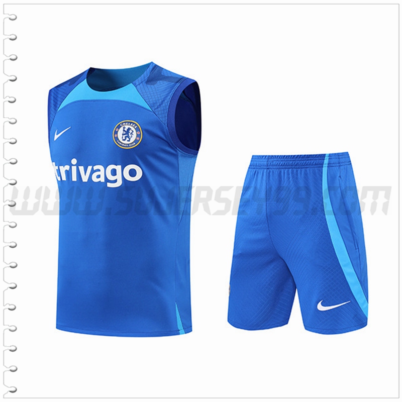 Camiseta Entrenamiento Sin Mangas FC Chelsea + Pantalones Cortos Azul 2022 2023