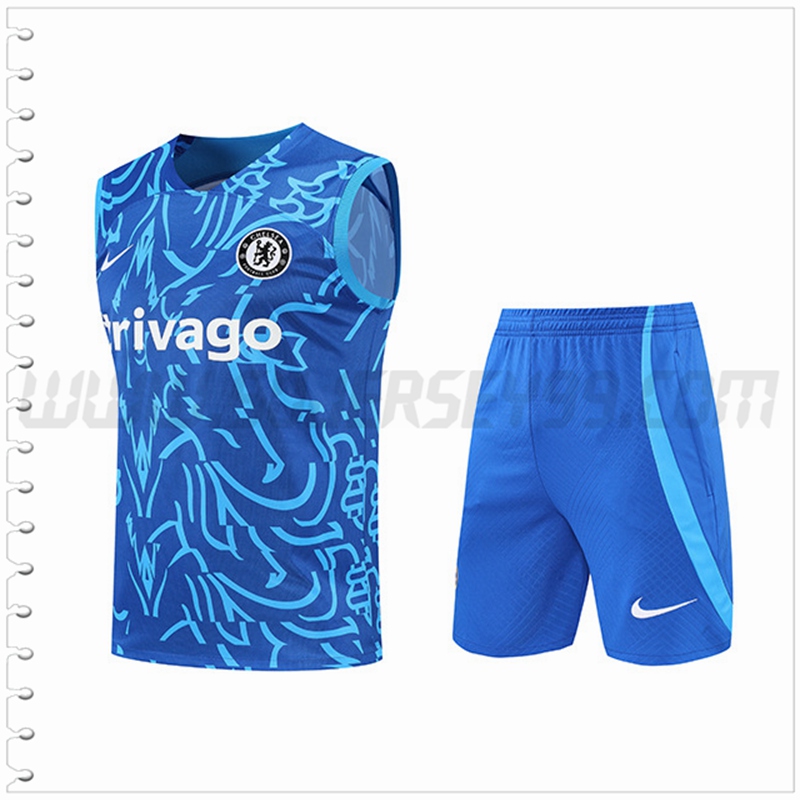 Camiseta Entrenamiento Sin Mangas FC Chelsea + Pantalones Cortos Pattern Azul 2022 2023