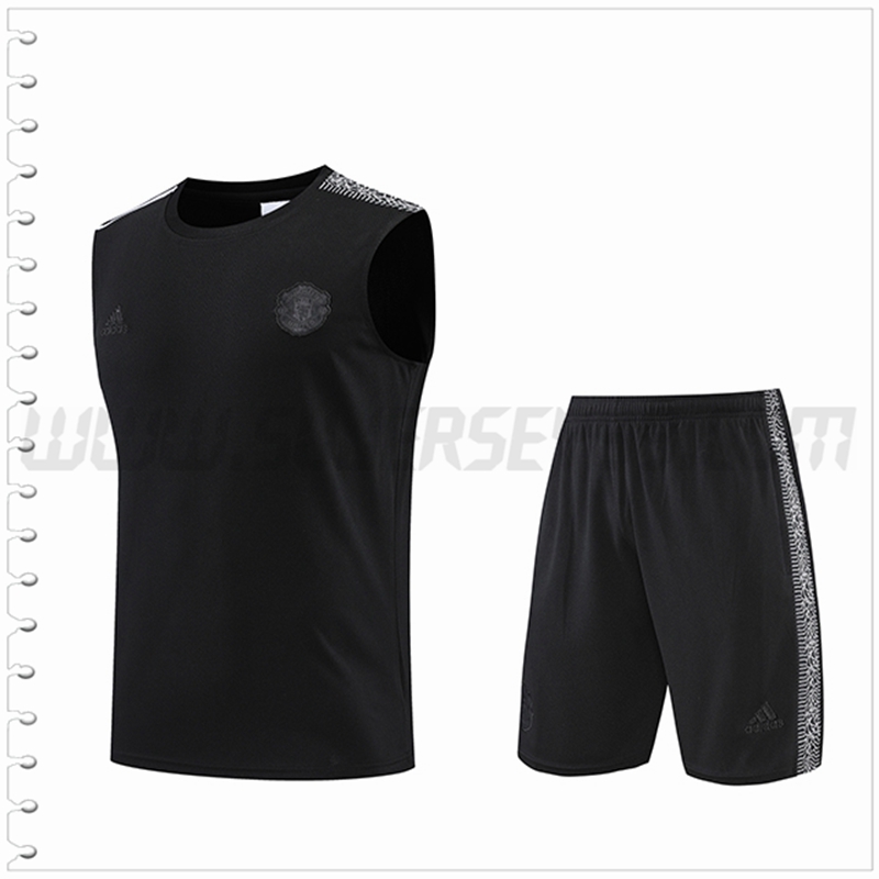 Camiseta Entrenamiento Sin Mangas Manchester United + Pantalones Cortos Negro 2022 2023