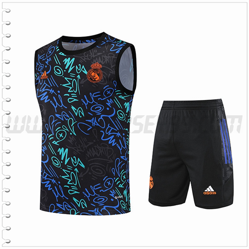 Camiseta Entrenamiento Sin Mangas Real Madrid + Pantalones Cortos Negro/Azul 2022 2023